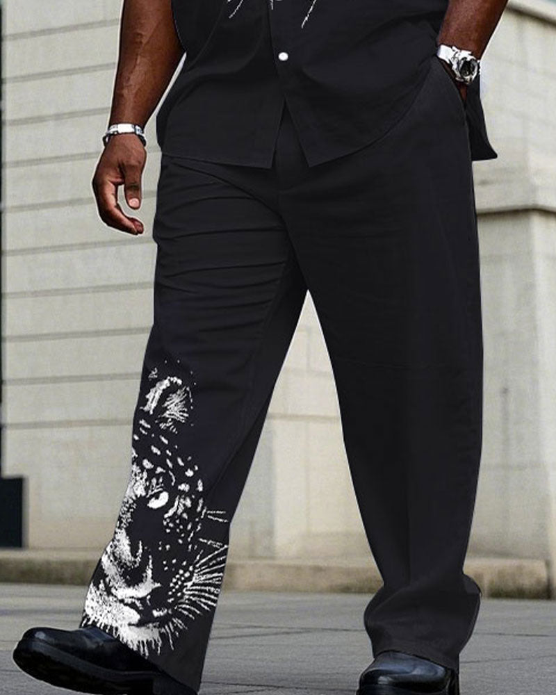 Big & Tall Black Purple Graphic T-Shirt Pants Set for big men view 3