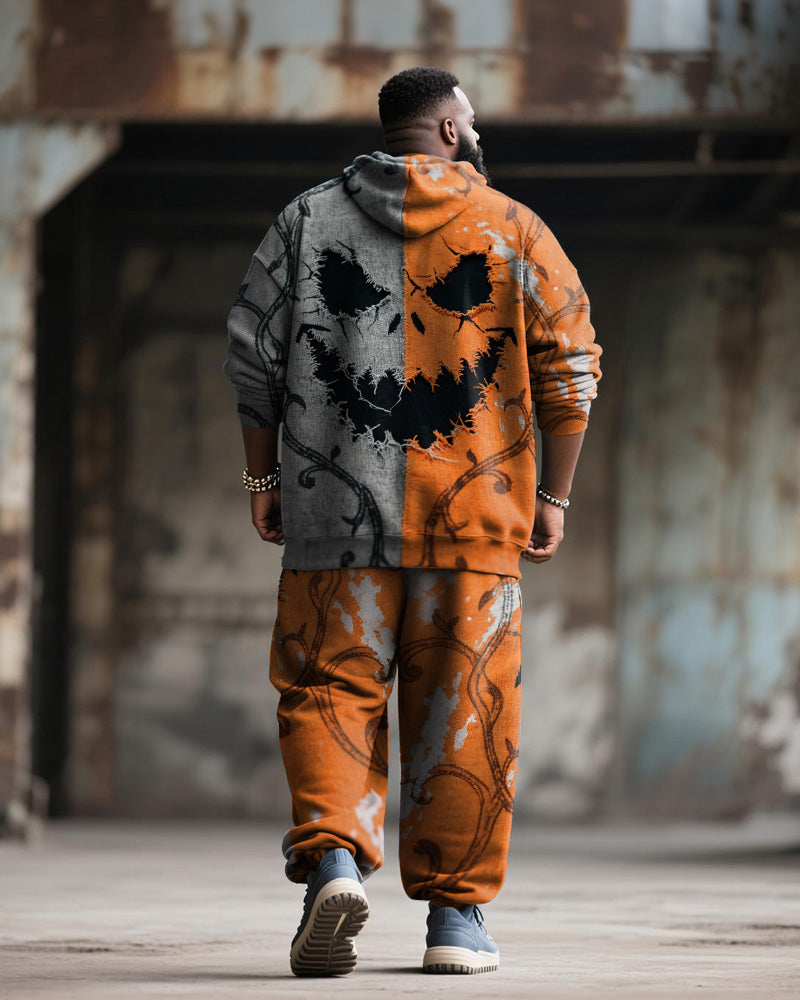 Big & Tall Orange Graphic Hoodie Sweatpants Set for big men view 4