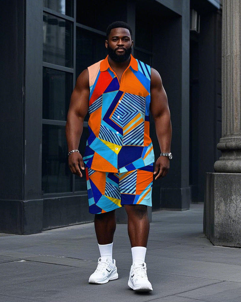 Big & Tall Colorblock T-Shirt Shorts Set for big men view 1