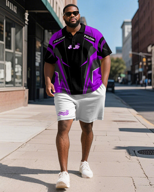 Big & Tall Geometric Graphic Athletic Polo Shorts Set for big men view 2