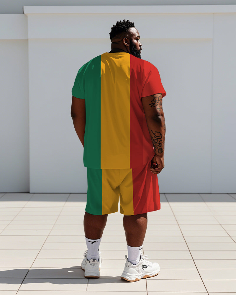 Big & Tall Black Red Colorblock T-Shirt Shorts Set for big men view 4
