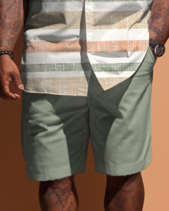 Big & Tall Striped Patchwork T-Shirt Shorts Set for big men view 3