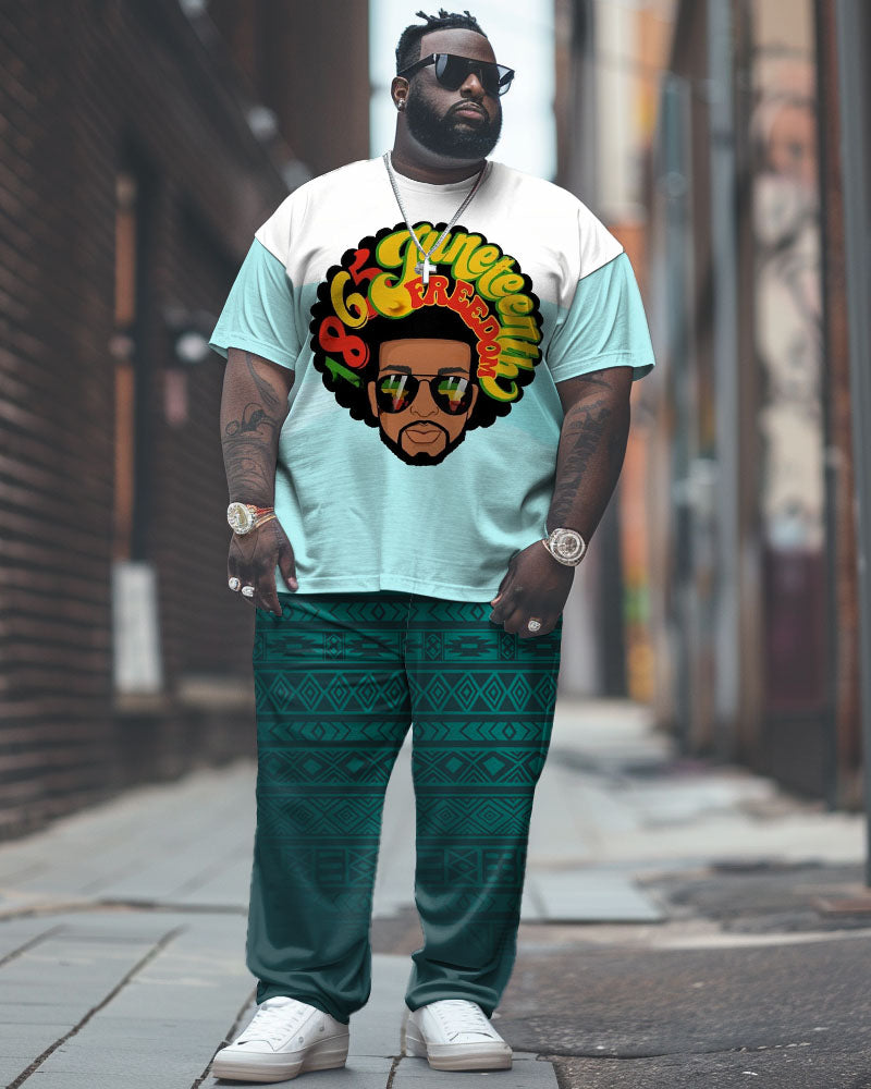 Big & Tall Black Juneteenth Graphic T-Shirt Pants Set for big men view 1