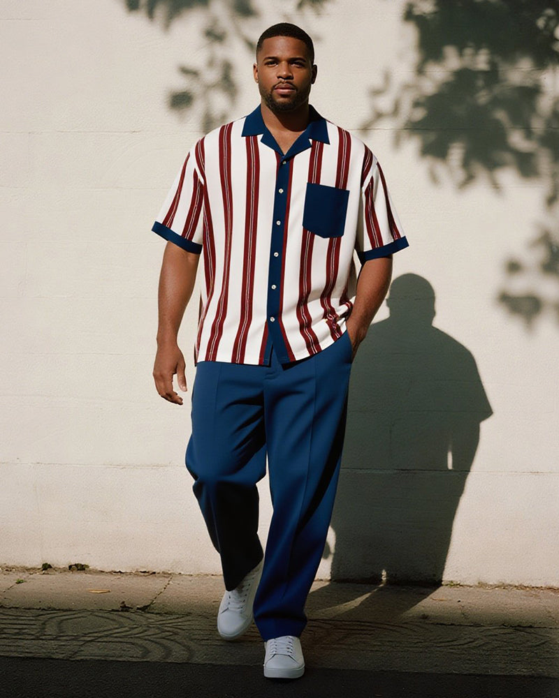 Big & Tall Blue Red Colorblock T-Shirt Pants Set for big men view 1
