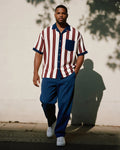 Big & Tall Blue Red Colorblock T-Shirt Pants Set for big men view 1