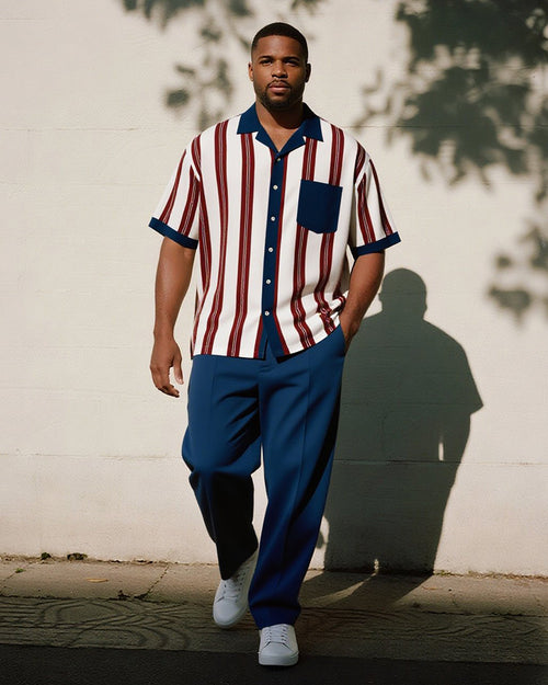 Big & Tall Blue Red Colorblock T-Shirt Pants Set for big men view 1