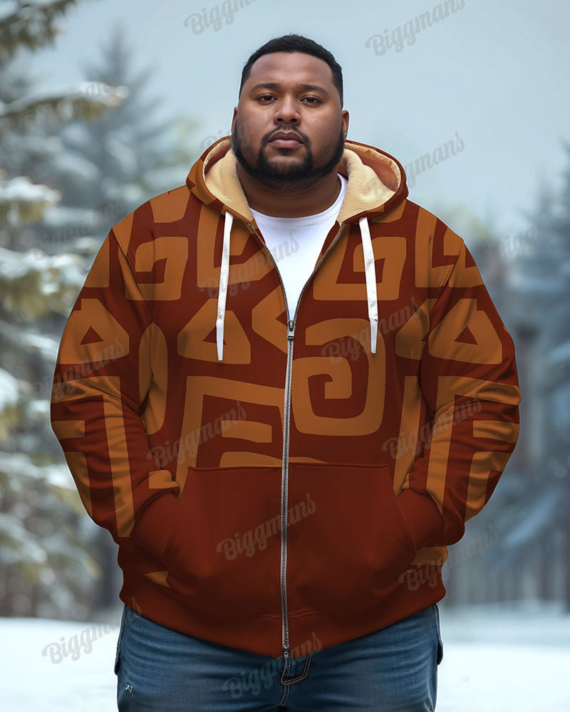 Big & Tall Brown Geometric Graphic Hoodie for big men view 1
