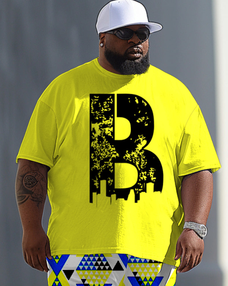 Big & Tall Geometric Graphic T-Shirt Pants Set for big men view 2