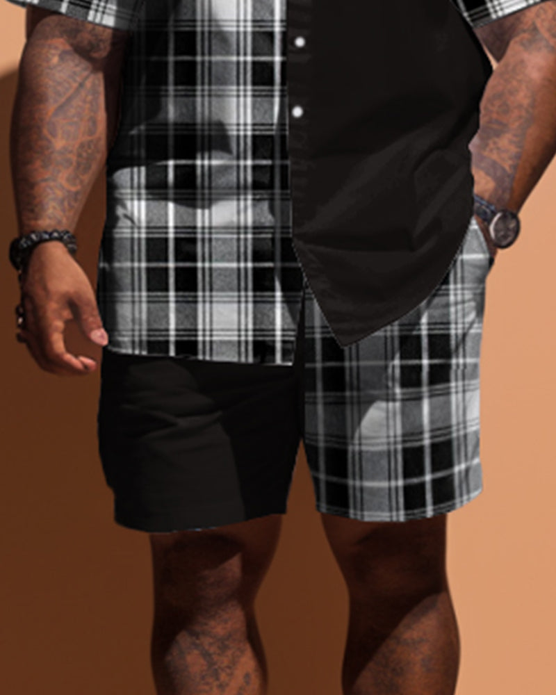 Big & Tall Plaid Solid Color Patchwork Jeans for big men view 3