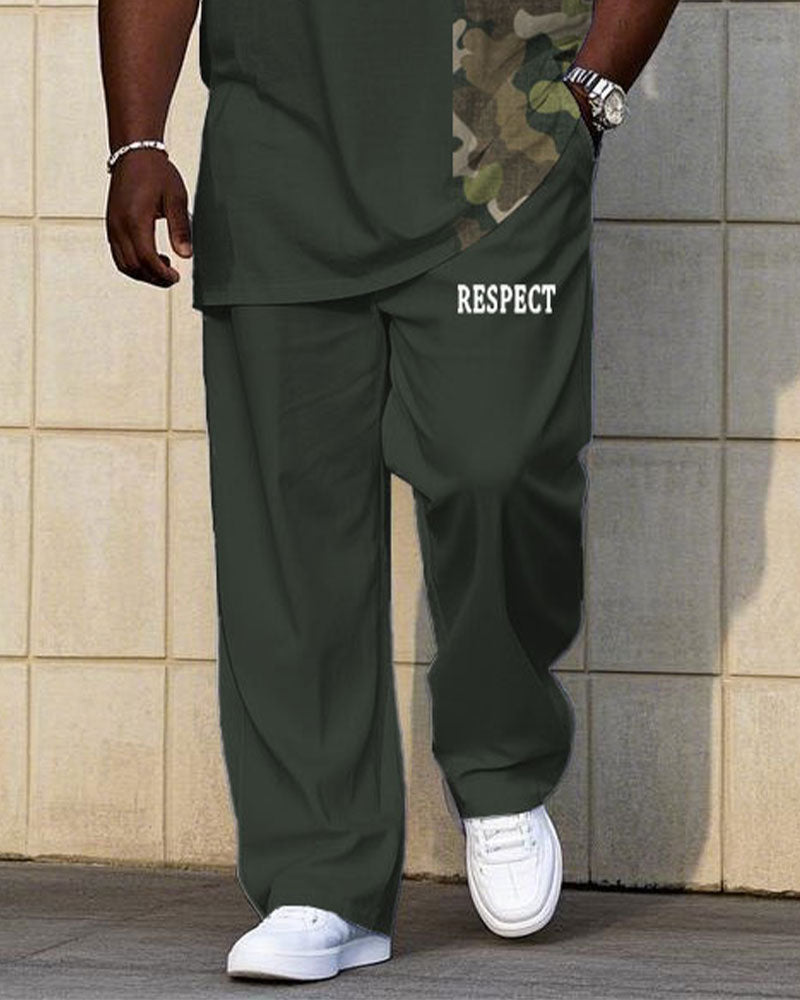 Big & Tall Green Gray Camouflage T-Shirt Pants Set for big men view 3