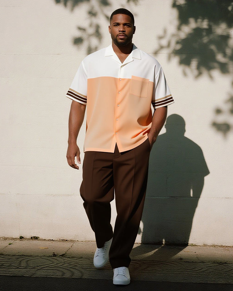 Big & Tall Orange Colorblock T-Shirt Pants Set for big men view 1
