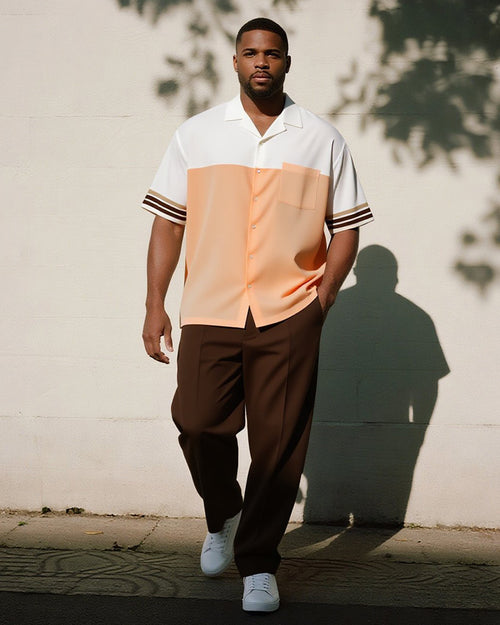 Big & Tall Orange Colorblock T-Shirt Pants Set for big men view 1
