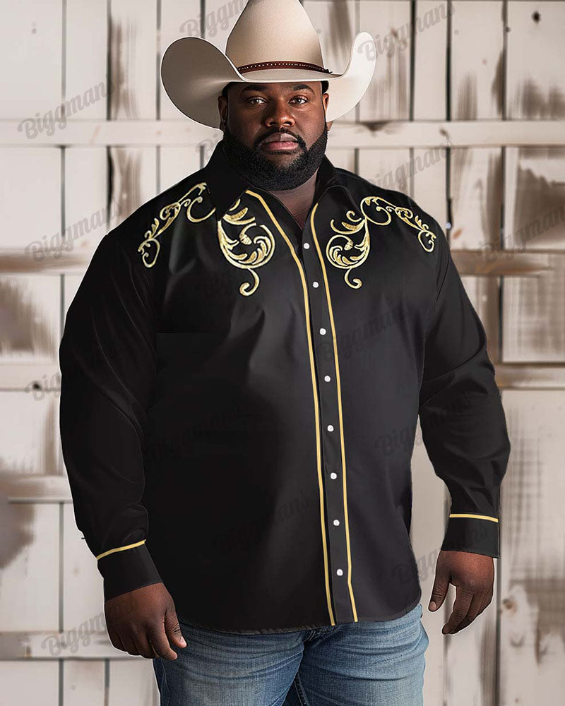Big & Tall Western Denim Graphic Long Sleeve Shirt for big men
