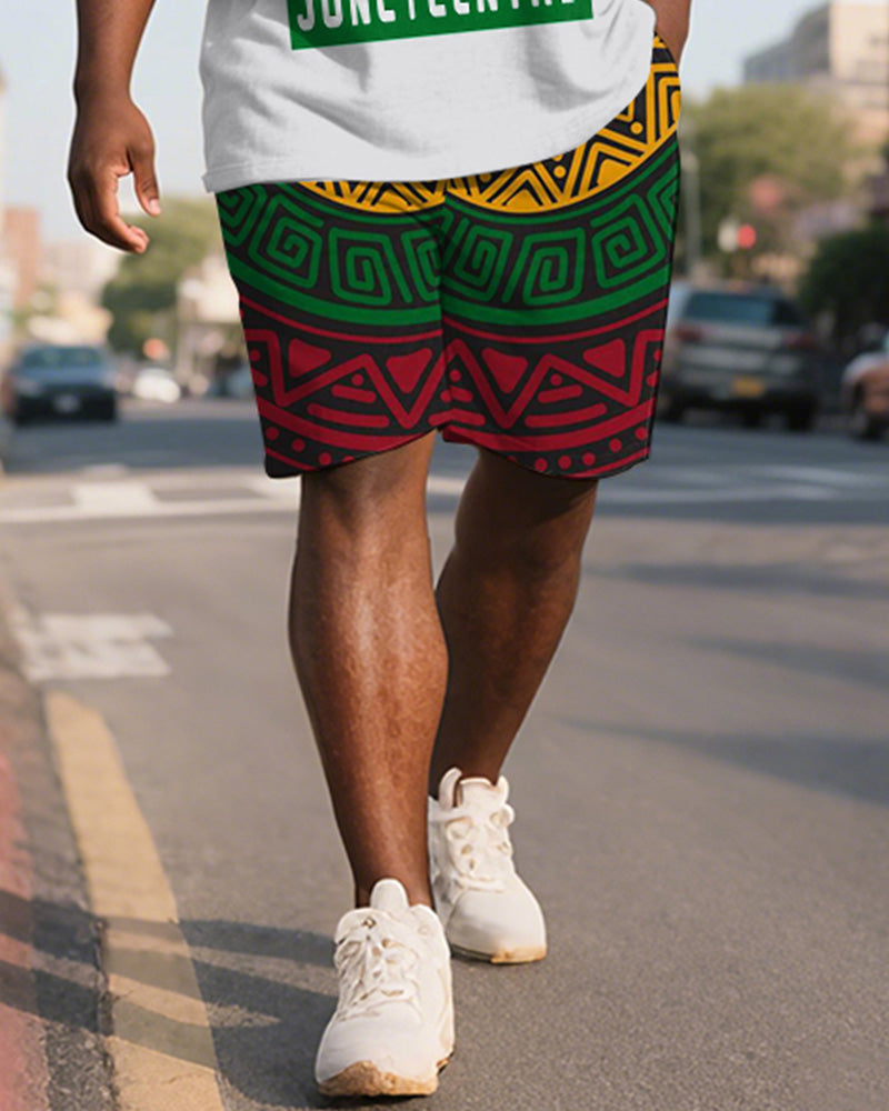 Big & Tall Juneteenth Graphic T-Shirt Shorts Set for big men view 3
