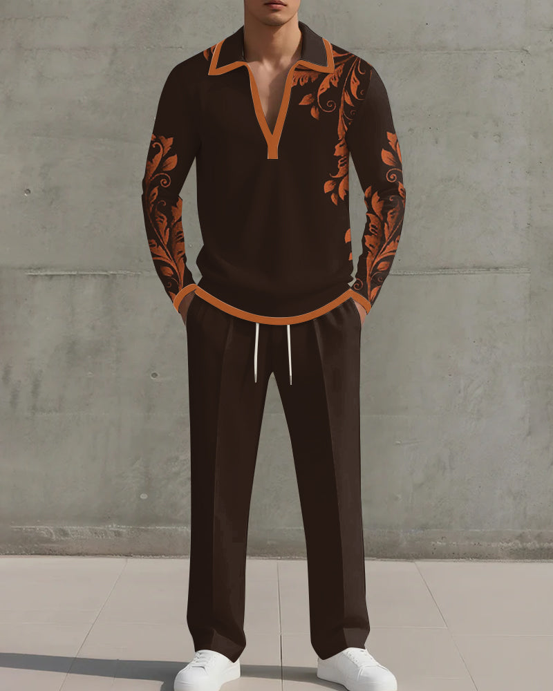 Big & Tall Brown Geometric Graphic Two-piece Set for big men view 1