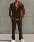 Big & Tall Brown Geometric Graphic Two-piece Set for big men view 1