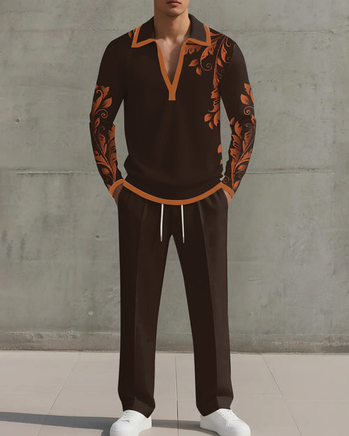 Big & Tall Brown Geometric Graphic Two-piece Set for big men view 1