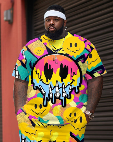Big & Tall Colorblock Graffiti T-Shirt Shorts Set for big men view 2