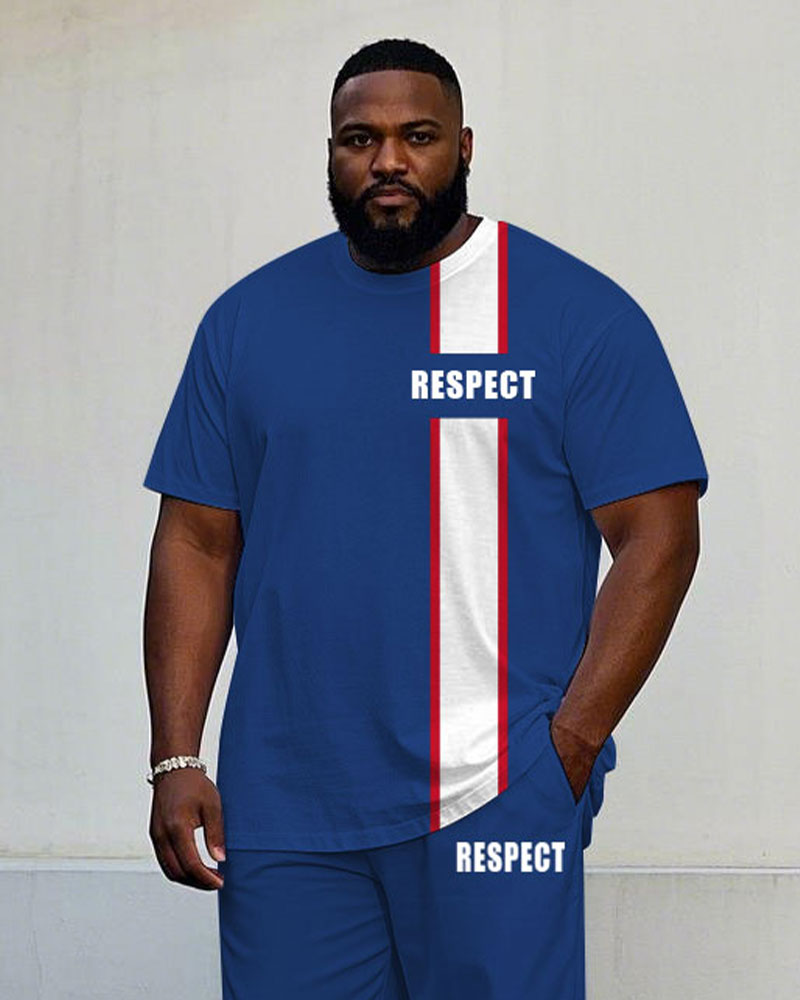 Big & Tall White Blue Colorblock T-Shirt Pants Set for big men view 2