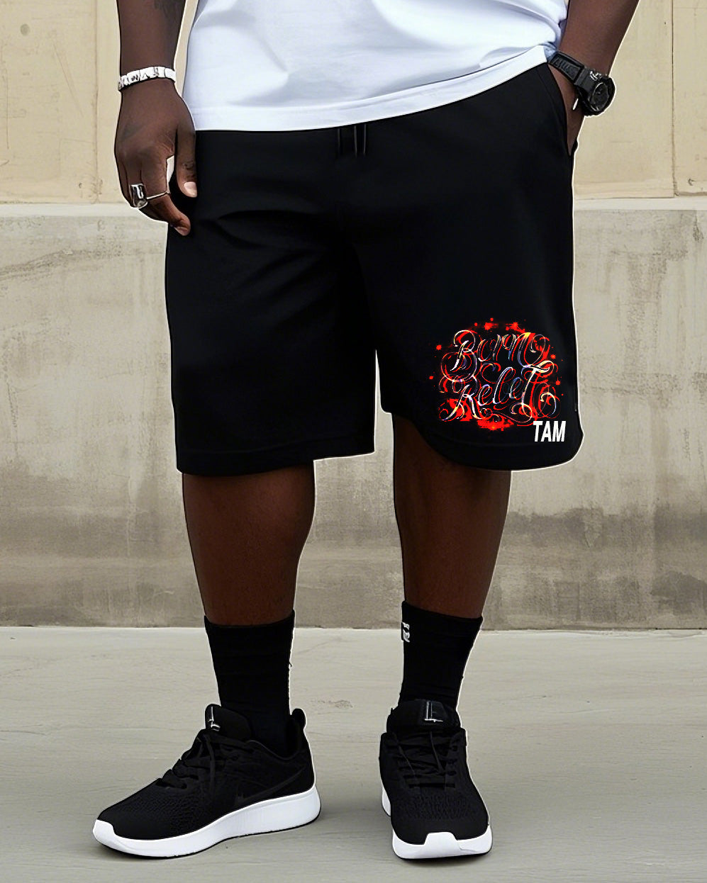 Big & Tall Graffiti Streetwear T-Shirt Shorts Set for big men view 3