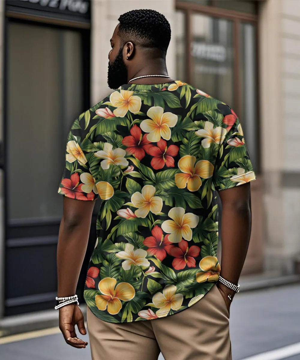 Big & Tall Red Yellow Hawaiian T-Shirt for big men view 2