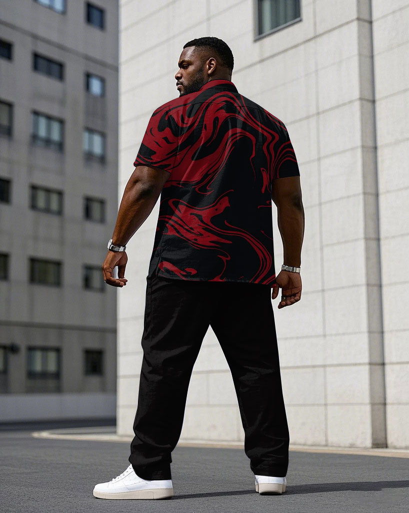 Big & Tall Black Red Graphic T-Shirt Pants Set for big men view 4