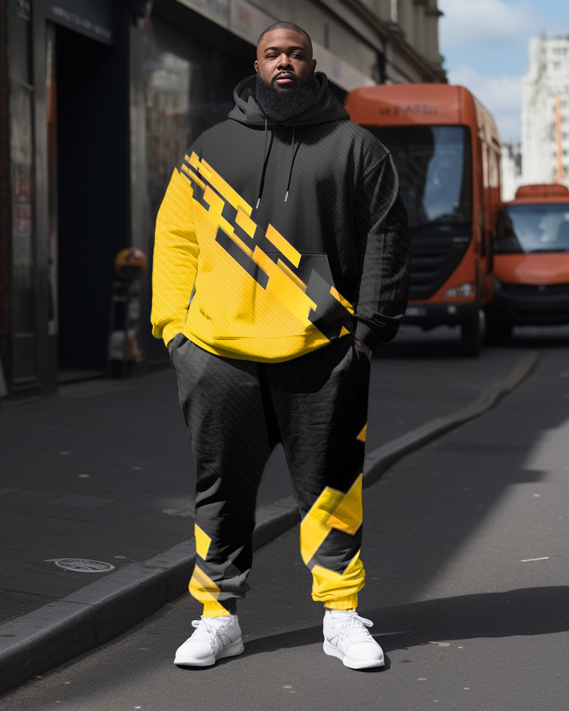 Big & Tall Black Yellow Hoodie Sweatpants Set for big men view 1