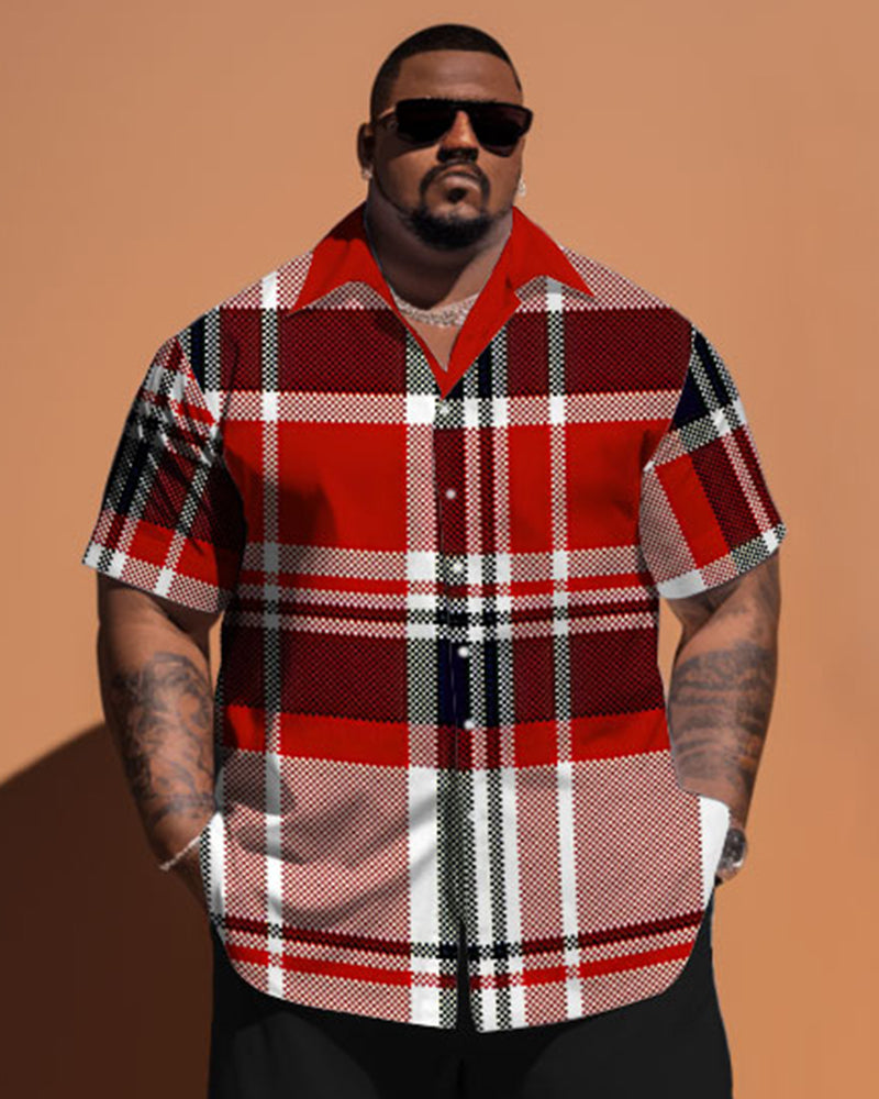 Big & Tall Red Plaid T-Shirt Shorts Set for big men view 2