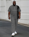 Big & Tall Black Gray Colorblock T-Shirt Pants Set for big men view 1