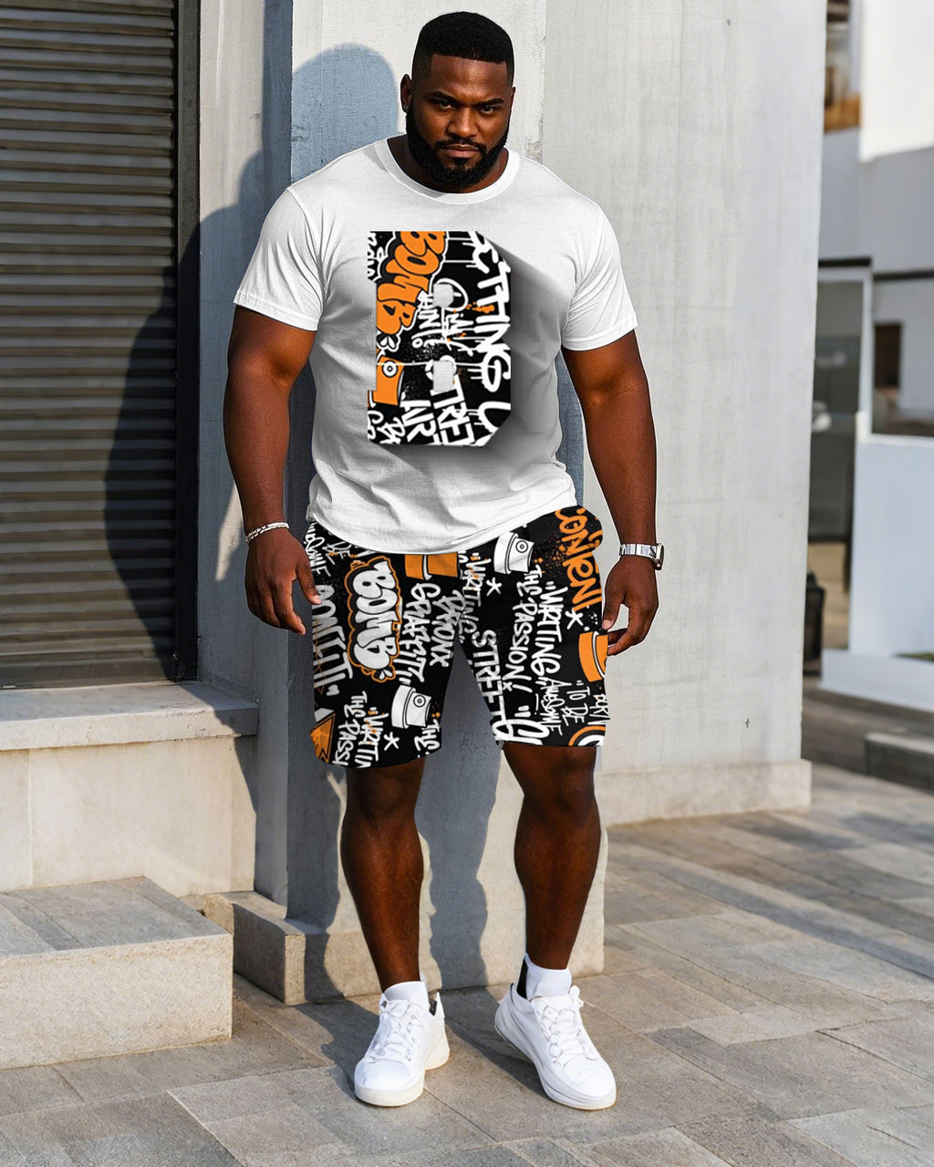 Big & Tall Streetwear T-Shirt Shorts Set for big men view 1