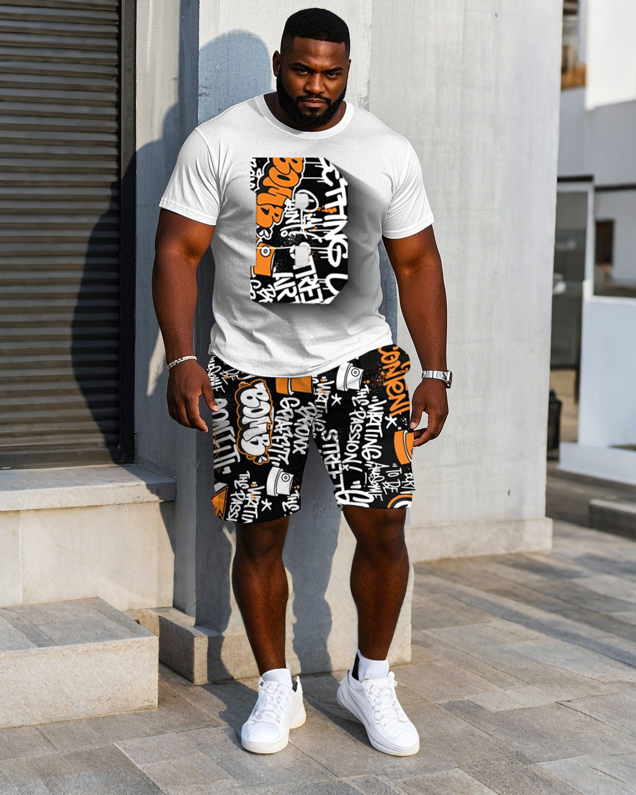 Big & Tall Streetwear T-Shirt Shorts Set for big men view 1