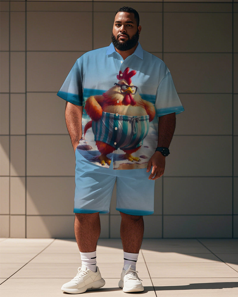 Big & Tall Blue Graphic Streetwear T-Shirt Shorts Set for big men view 1