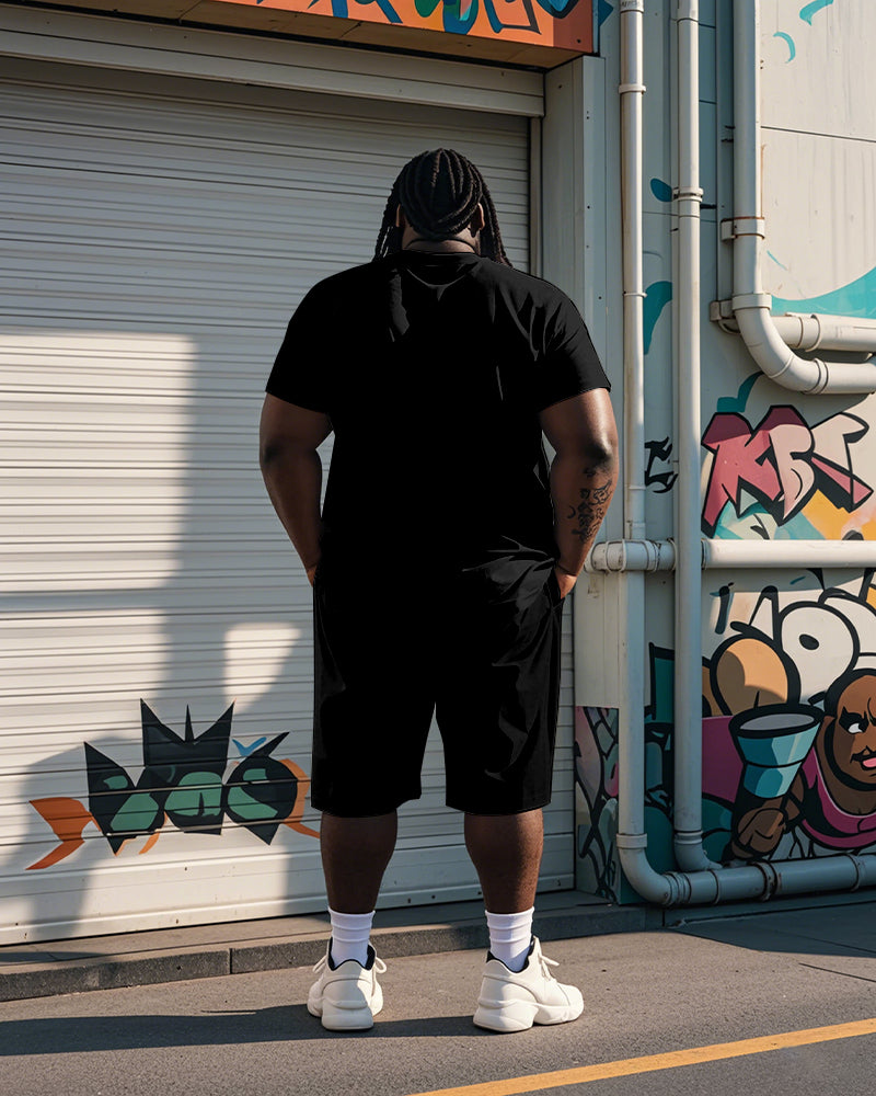 Big & Tall Black Graphic T-Shirt Shorts Set for big men view 4