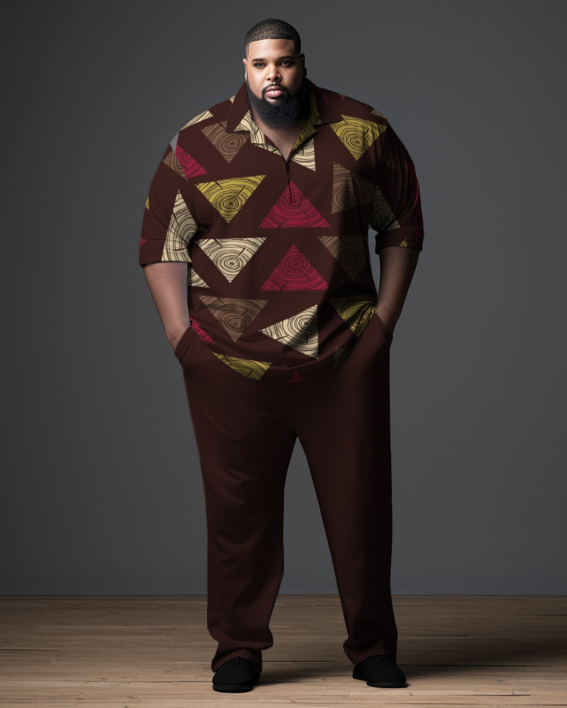 Big & Tall Geometric Business Casual Polo Pants Set for big men view 1