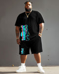 Big & Tall Brown Streetwear T-Shirt Shorts Set for big men view 1