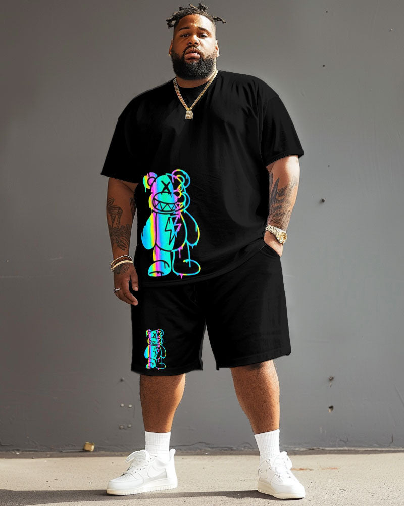 Big & Tall Brown Streetwear T-Shirt Shorts Set for big men view 1