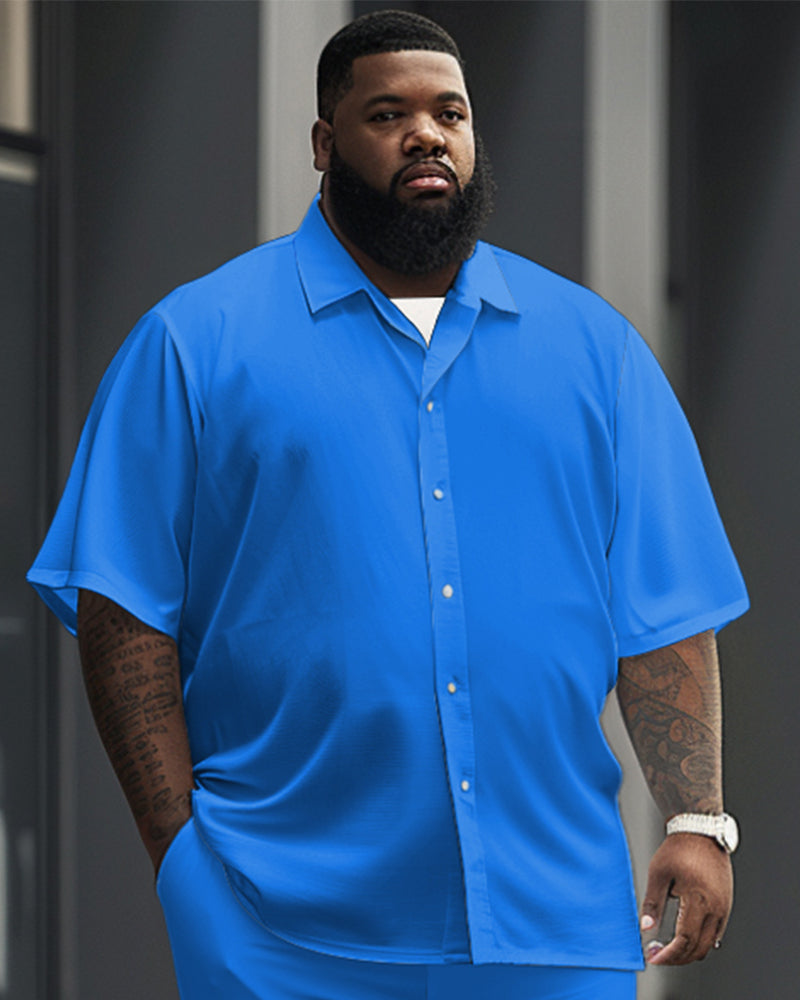 Big & Tall Blue Solid Color T-Shirt Pants Set for big men view 2