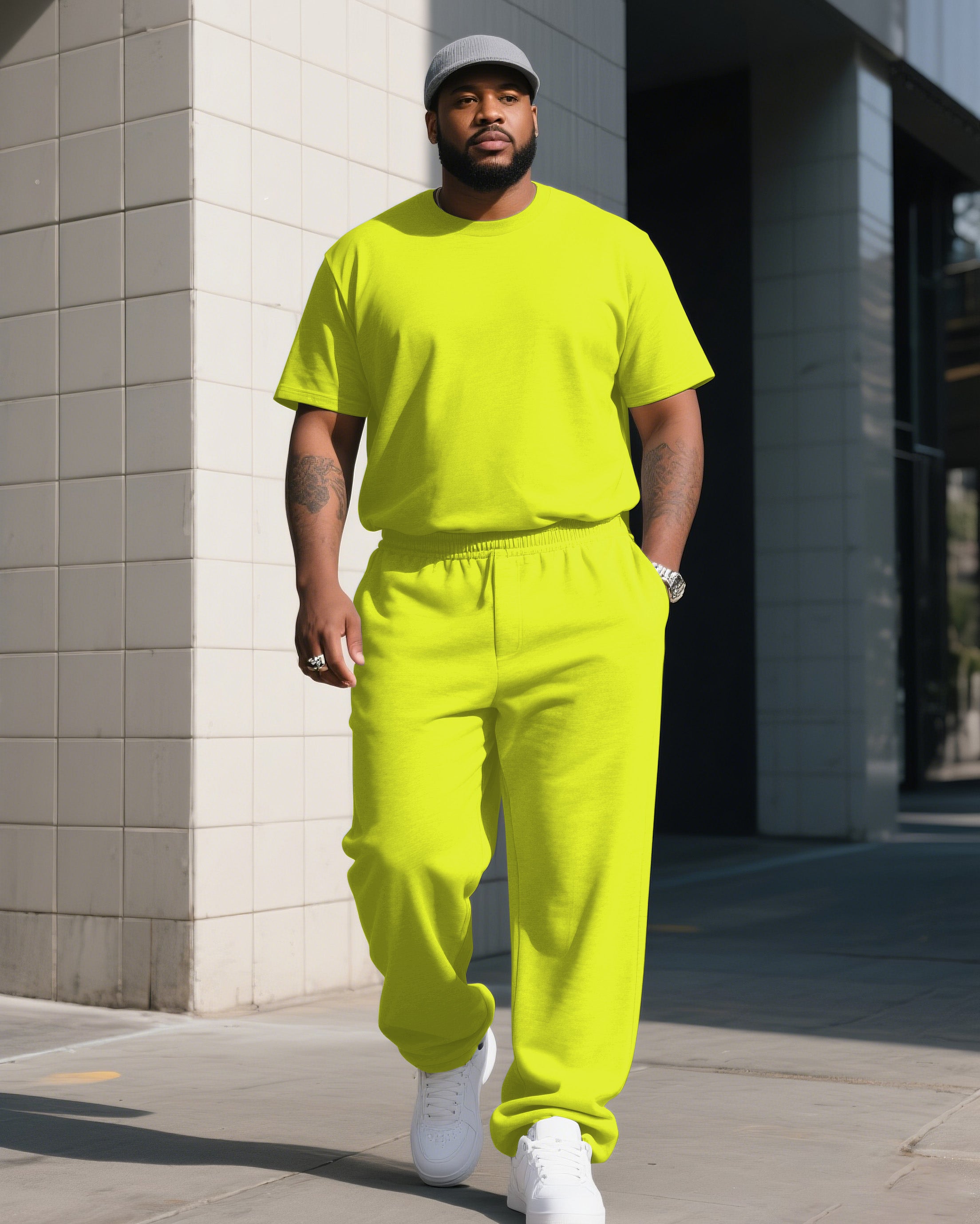 Big & Tall Solid Color T-Shirt Pants Set for big men view 4