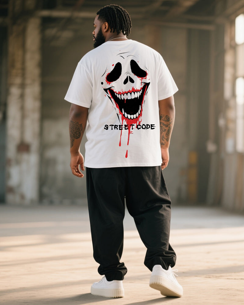 Big & Tall Graphic Graffiti Skull T-Shirt Pants Set for big men view 4