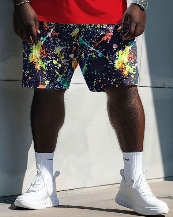 Big & Tall Splash Ink Patchwork Two-piece Set for big men view 3