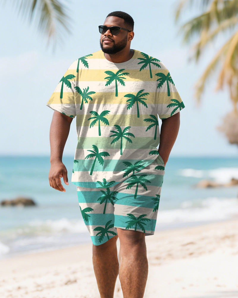 Big & Tall Green Hawaiian Gradient T-Shirt Shorts Set for big men view 1