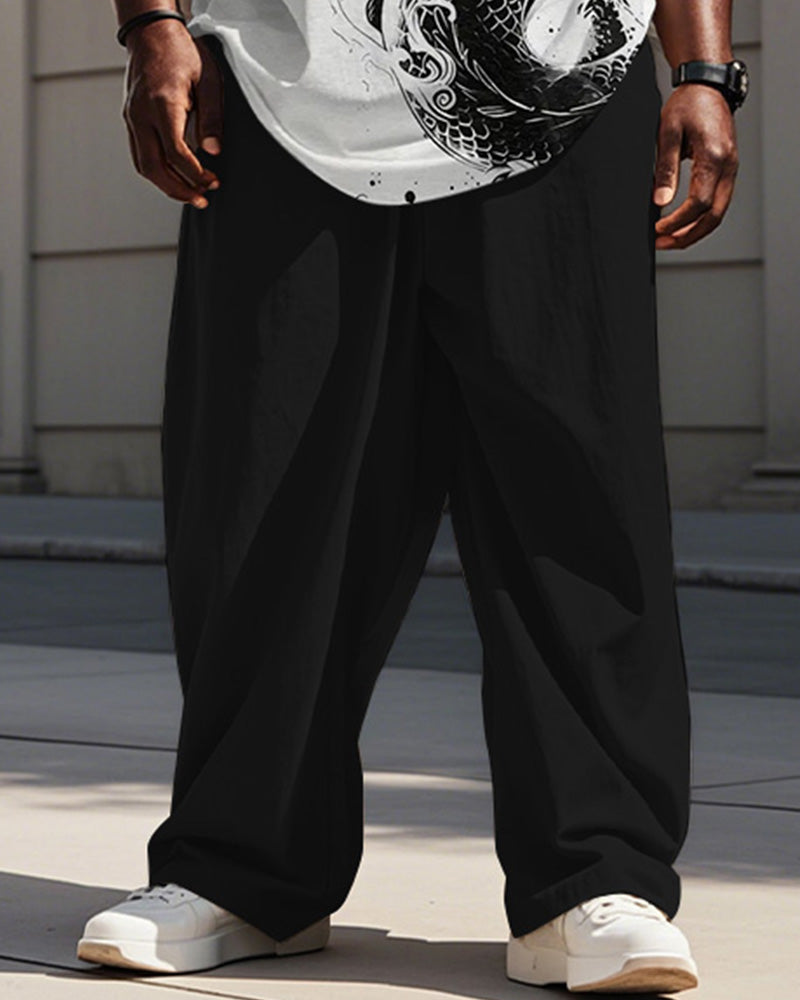 Big & Tall Black Graphic Streetwear Vest Pants Set for big men view 3