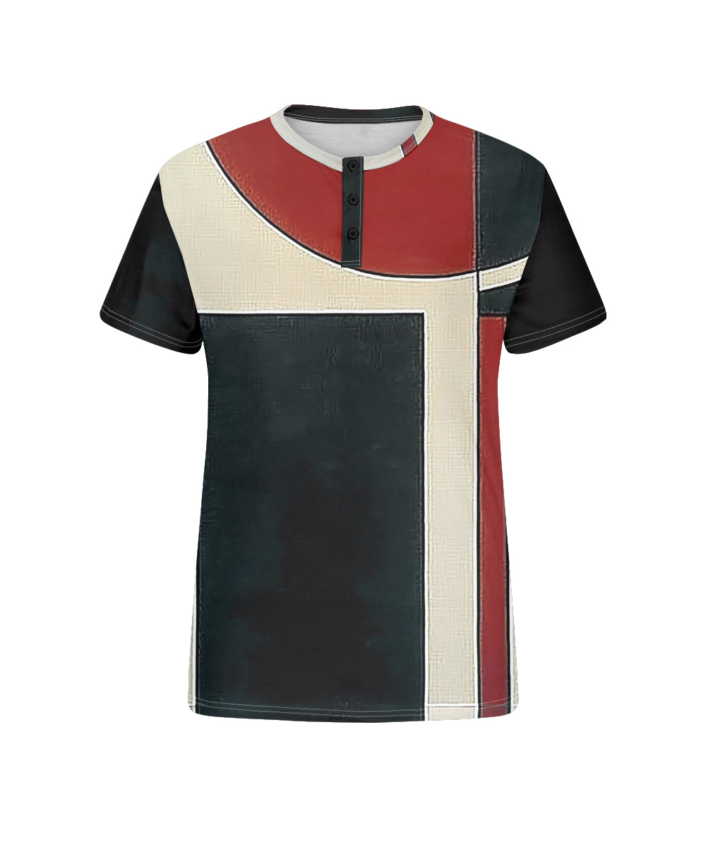 Big & Tall Black Red Geometric T-Shirt for big men view 4