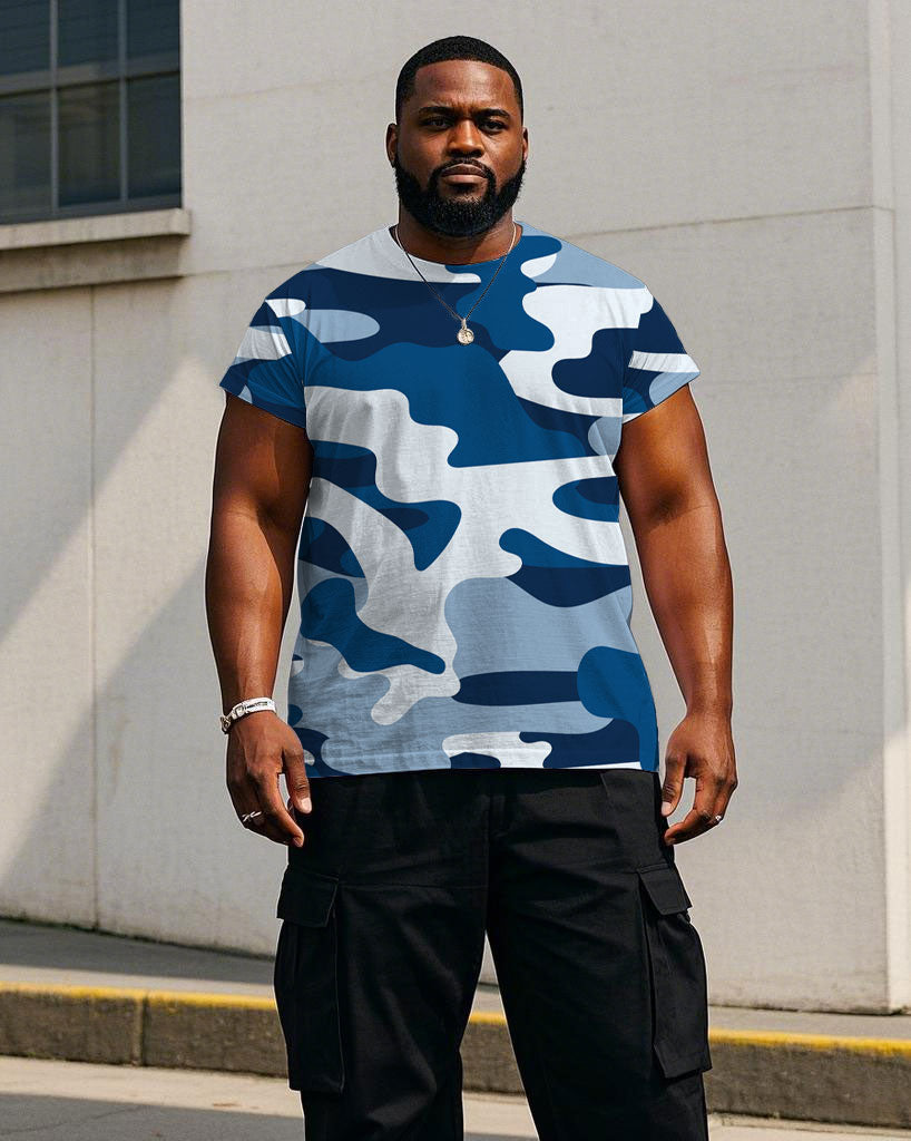 Big & Tall Blue Navy Camouflage Jeans for big men view 1