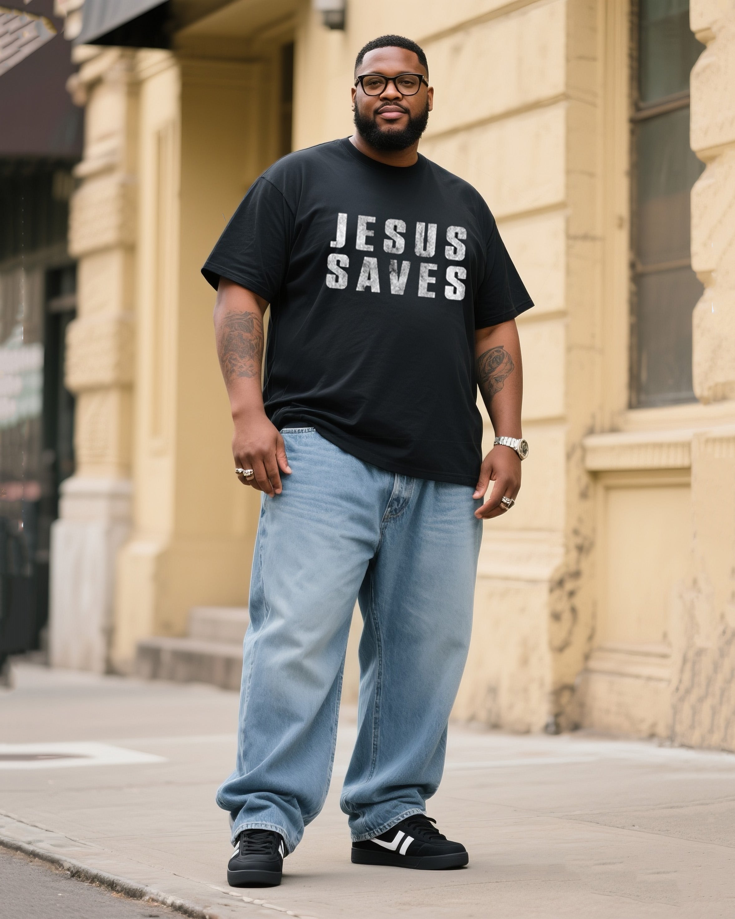 Big & Tall Denim T-Shirt Pants Set for big men view 1