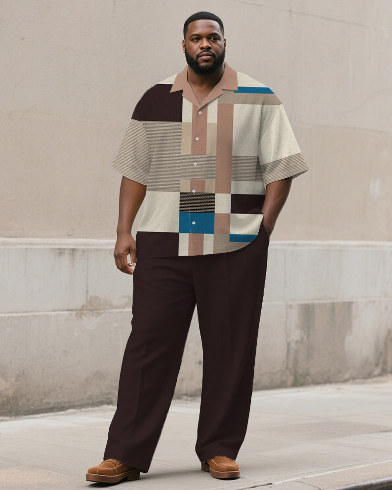 Big & Tall Brown Striped T-Shirt Pants Set for big men view 1