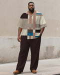 Big & Tall Brown Striped T-Shirt Pants Set for big men view 1