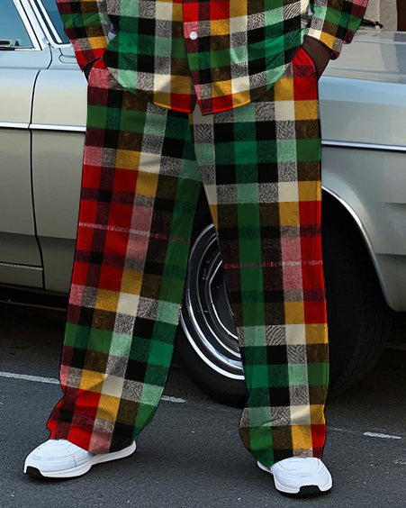 Big & Tall Plaid T-Shirt Pants Set for big men view 3