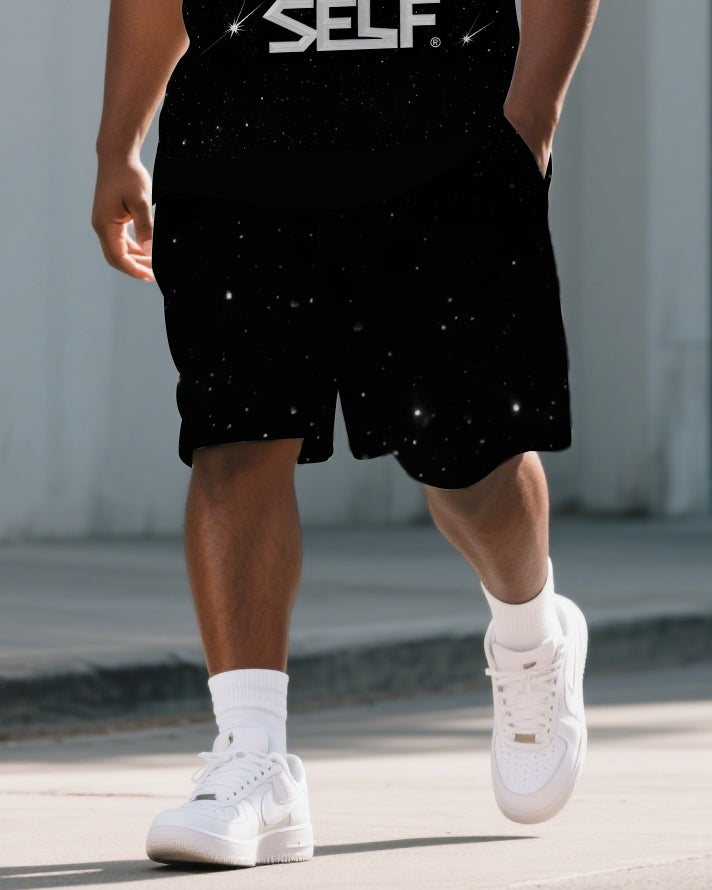 Big & Tall White Graphic Graffiti Polo Shorts Set for big men view 3