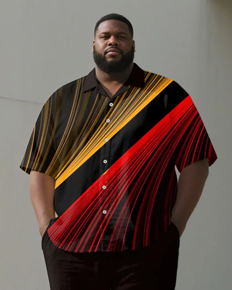 Big & Tall Red Yellow Colorblock T-Shirt Pants Set for big men view 2